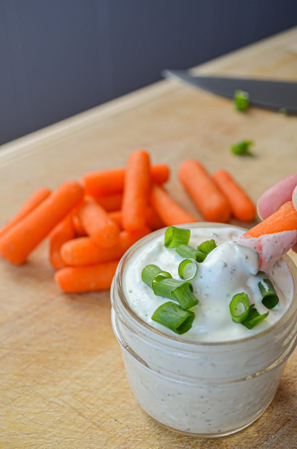 Try this delicious Easy Ranch Dip with some veggies or tossed with a salad. Made from pantry ingredients!