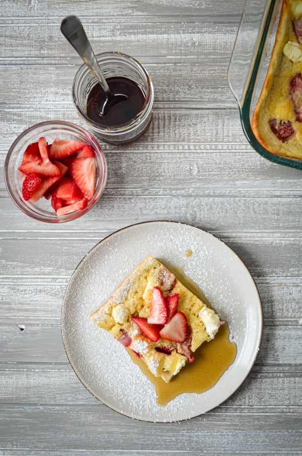 Have some sourdough discard to use up? Try this TASTY recipe for Strawberry Cream Cheese Sourdough Baked Pancake. You won't regret it!