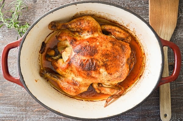 Try this healthy, homemade recipe for Rosemary Dutch Oven Chicken. You can make bone broth right in the pot after you're done!