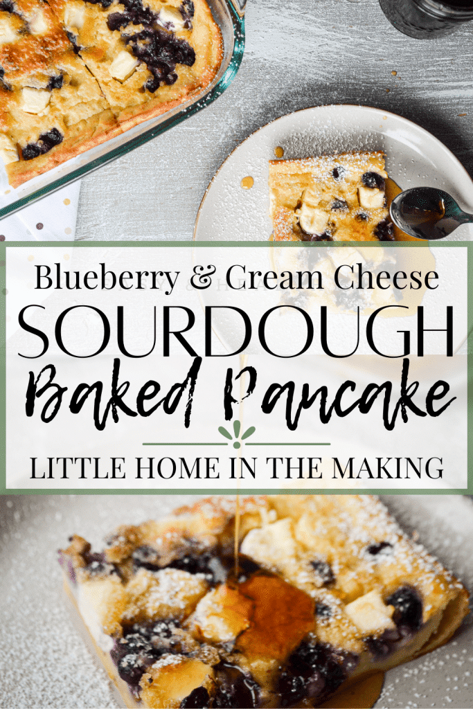 You are just going to LOVE this Blueberry Cream Cheese Sourdough Baked Pancake! This uses up a lot of sourdough discard, is full of protein, refined sugar free, and delicious!